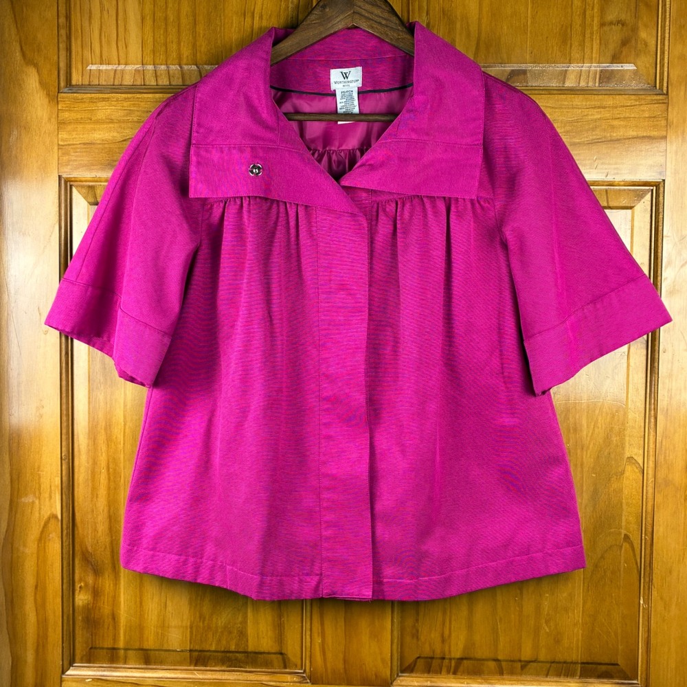 Worthington Petite S Fuchsia Pink Short Sleeve Swing Jacket Blazer Barbiecore